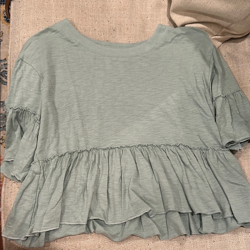 Altar’s State Ruffled Sage Green Top
